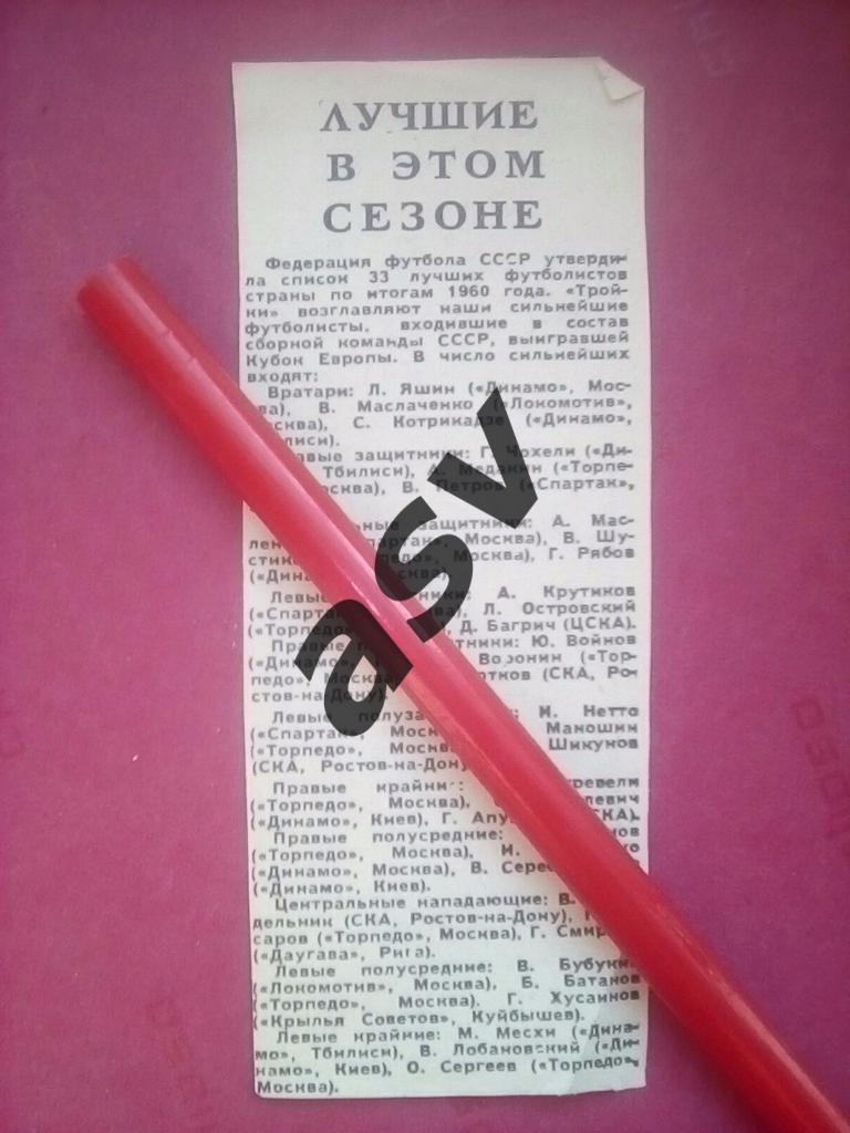 33 лучших футболистов СССР 1960