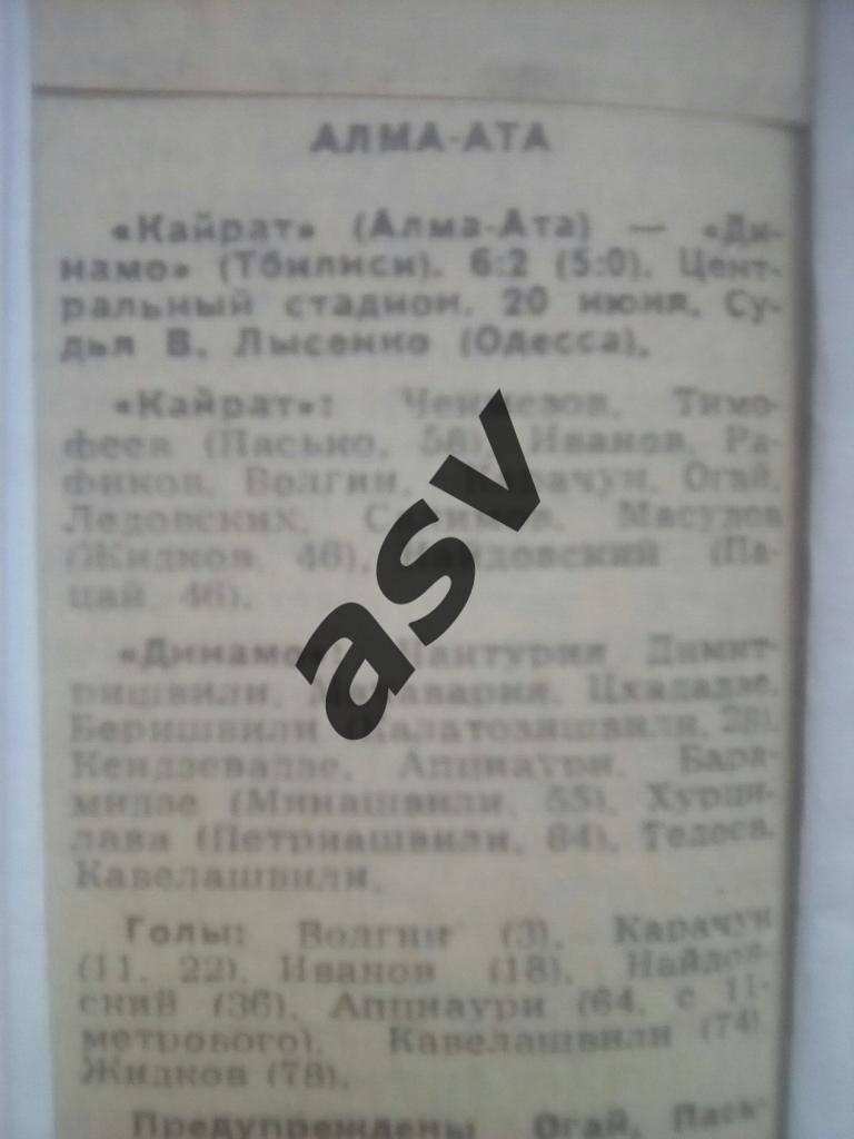 Кайрат - Динамо Тбилиси 20.06.1988 Кубок Федерации