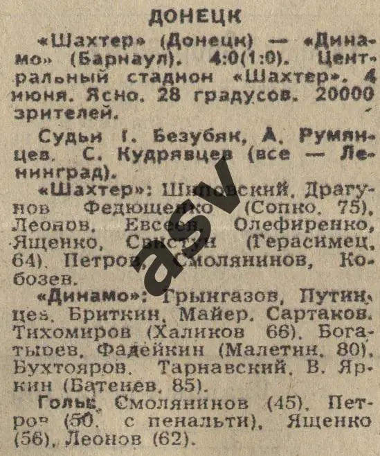 Шахтер Донецк - Динамо Барнаул 4.06.1988 1/16 Кубок СССР