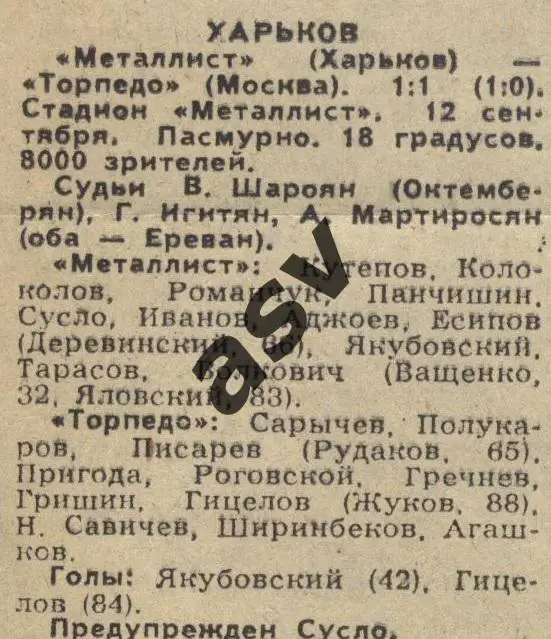 Металлист - Торпедо Москва 12.09.1988 1/8 Кубок СССР