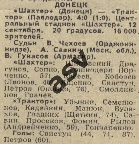 Шахтер Донецк - Трактор Павлодар 12.09.1988 1/8 Кубок СССР