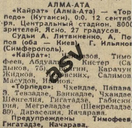 Кайрат - Торпедо Кутаиси 12.09.1988 1/8 Кубок СССР