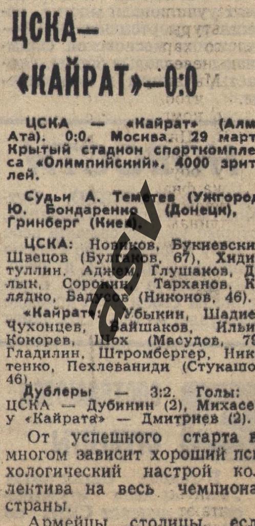 ЦСКА - Кайрат Алма-Ата 28.03.1981