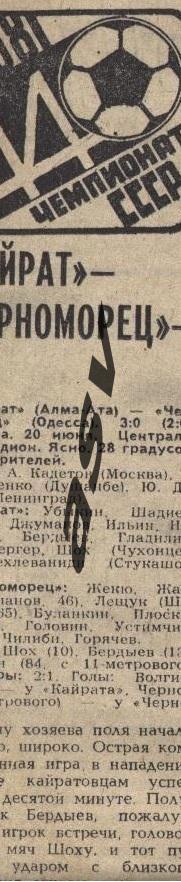 Кайрат Алма-Ата - Черноморец Одесса 20.06.1981