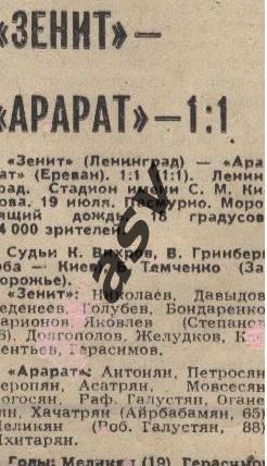 Зенит Ленинград - Арарат Ереван 19.07.1981