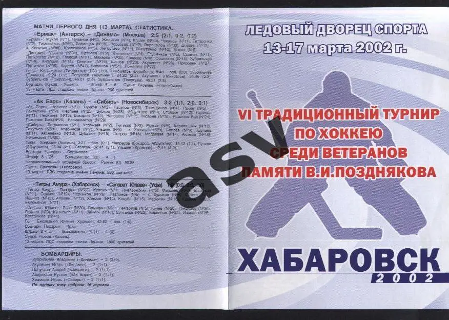 VI Турнир памяти В.Позднякова. Хабаровск. 13-17.03.2002