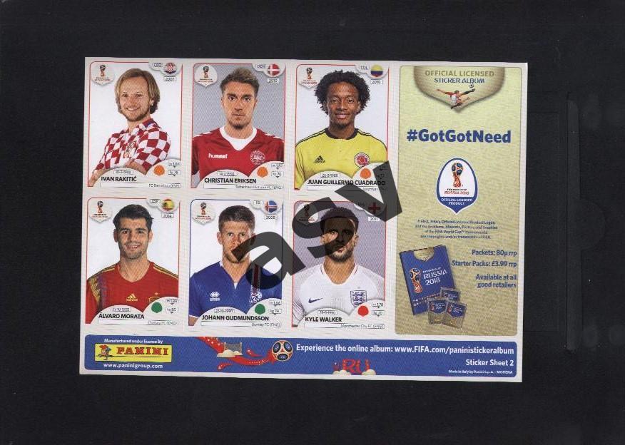 6 наклеек для альбома PANINI Чемпионат Мира 2018 - 1