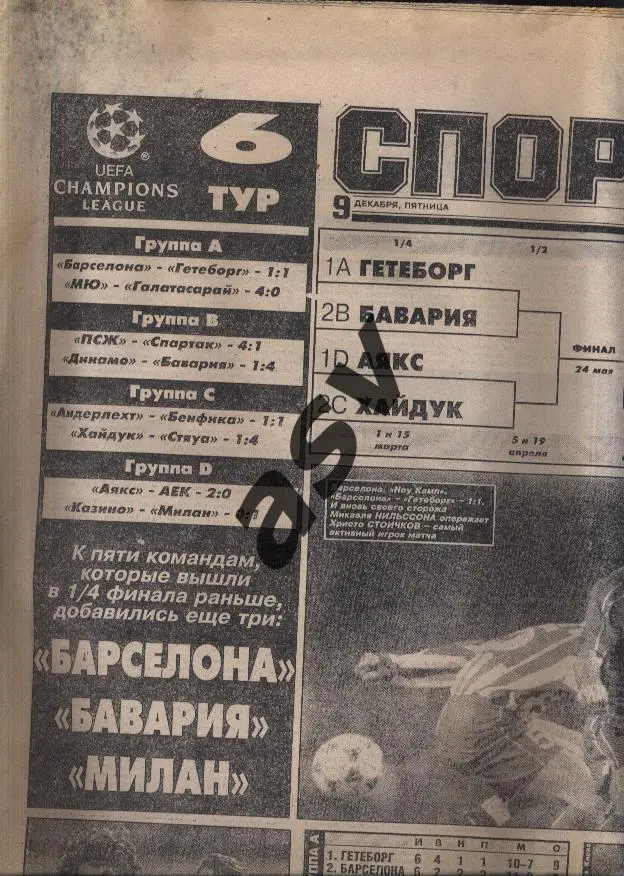1994 Спорт-Экспресс № 229 09.12.1994 Еврокубки