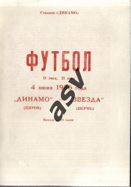 Динамо Киров - Звезда Пермь 04.06.1986 *