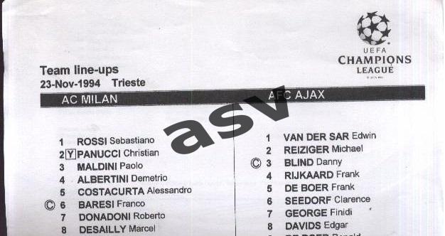 1994 Милан Италия - Аякс Голландия 23.11.1994 Лига Чемпионов. Электронный вид