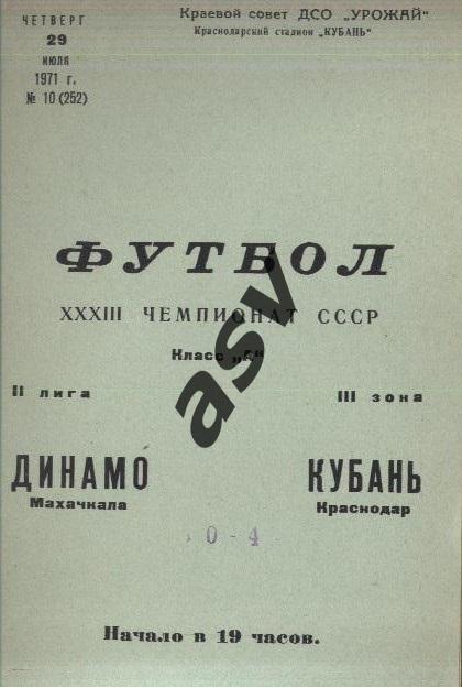 Кубань Краснодар - Динамо Махачкала 29.07.1971 *
