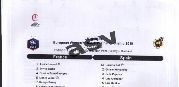 Франция - Испания - 25.07.2019 U-19 жен Полуфинал ЧЕ Старт.протокол Эл.вид