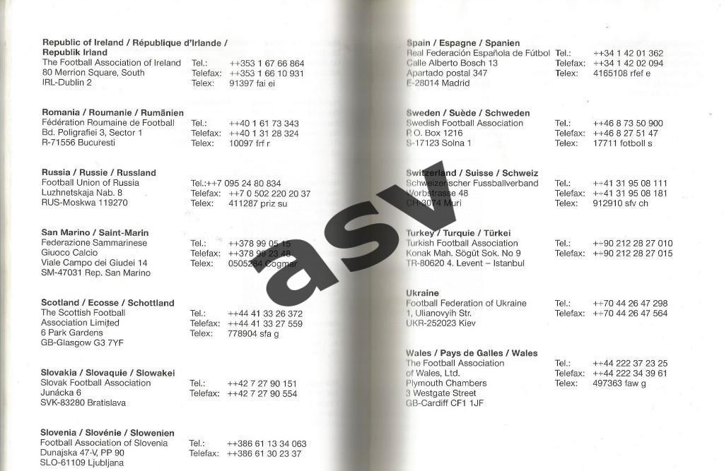 1995-1996 Справочник УЕФА телефоны, адреса и т.п. 1