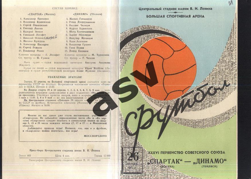 Спартак Москва - Динамо Тбилиси - 26.04.1974 1 матч, который был аннулирован
