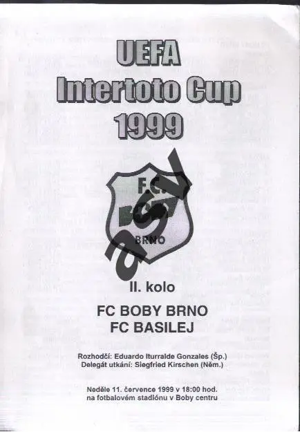 1999 ФК Брно Чехия - Базель Швейцария Кубок Интертото