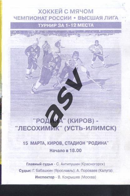 Родина Киров - Лесохимик Усть-Илимск — 15.03.2008 За 1-12 места 1