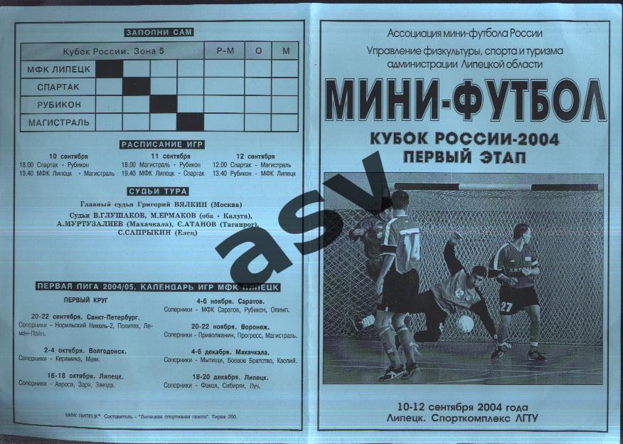 Мини-футбол. Липецк. Кубок России Первый этап — 10-12.09.2004 Спартак Саратов НН