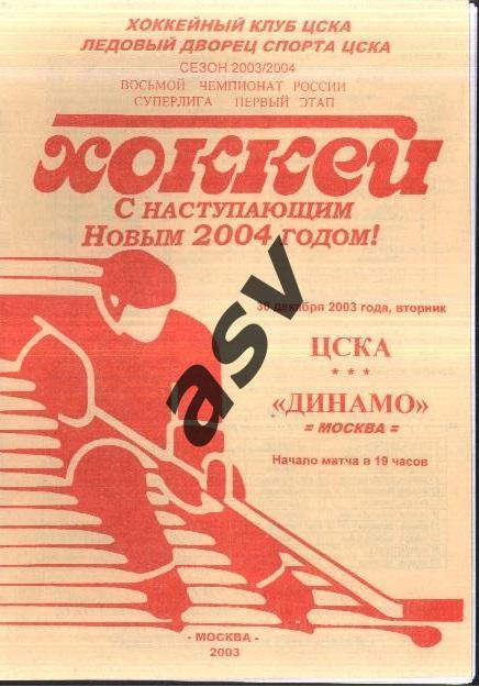ЦСКА – Динамо Москва — 30.12.2003.
