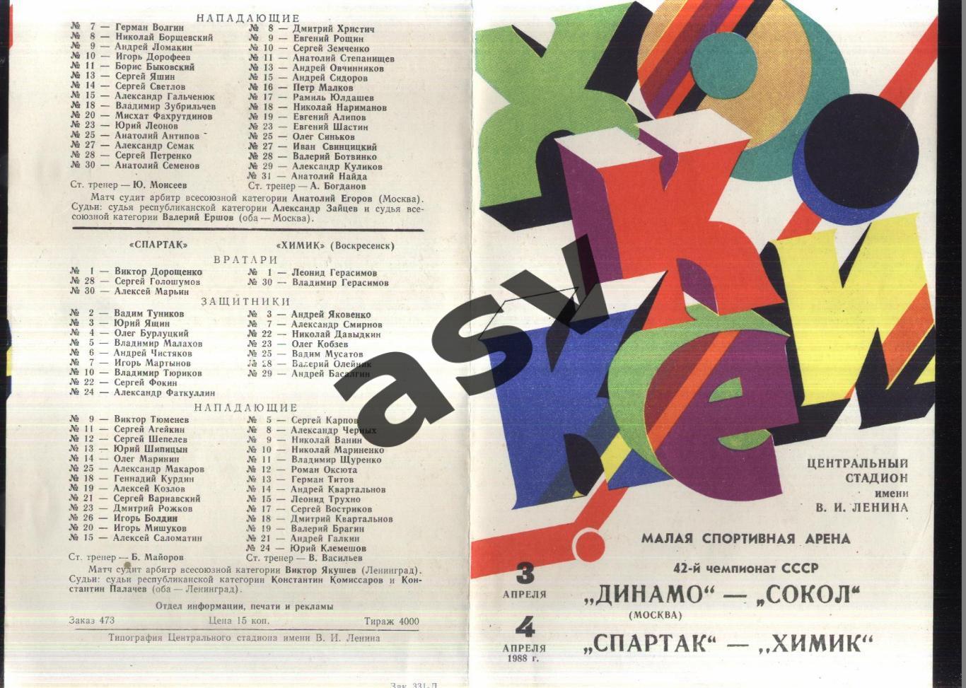 Динамо Москва - Сокол Киев + Спартак Москва - Химик Воскресенск — 03-04.04.1988
