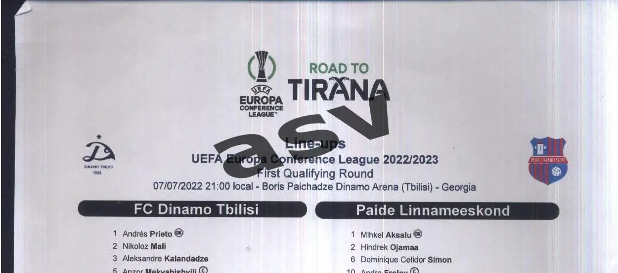 Динамо Тбилиси - Пайде Линнамеесконд Эстония — 07.07.2022 ЛЕ Старт.протокол.