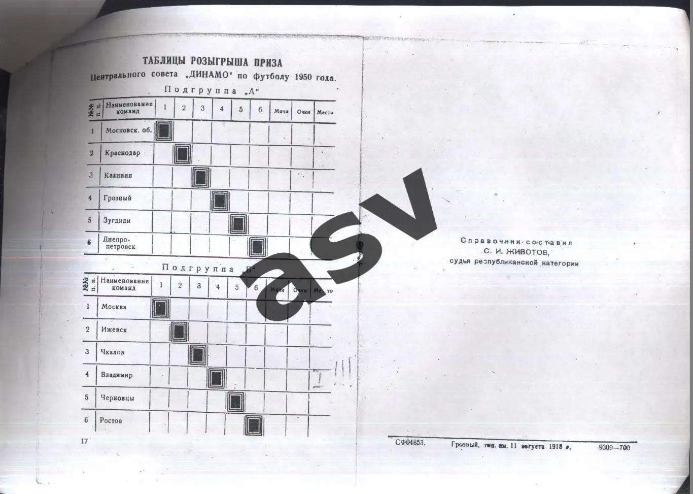 Грозный. Розыгрыш Приза Центрального Совета Динамо — 29.10-15.11.1950 Ксерокс 2