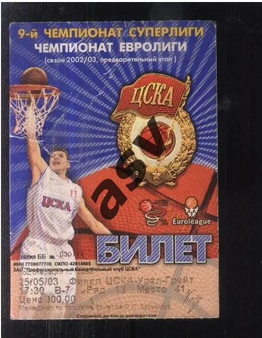 ЦСКА — Урал Грейт Пермь — 25.05.2003. Финал Суперлига