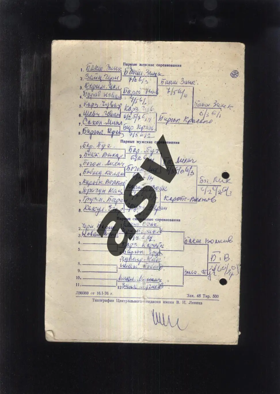 Теннис Открытый чемпионат Москвы — 08-14.02.1976 Москва 3