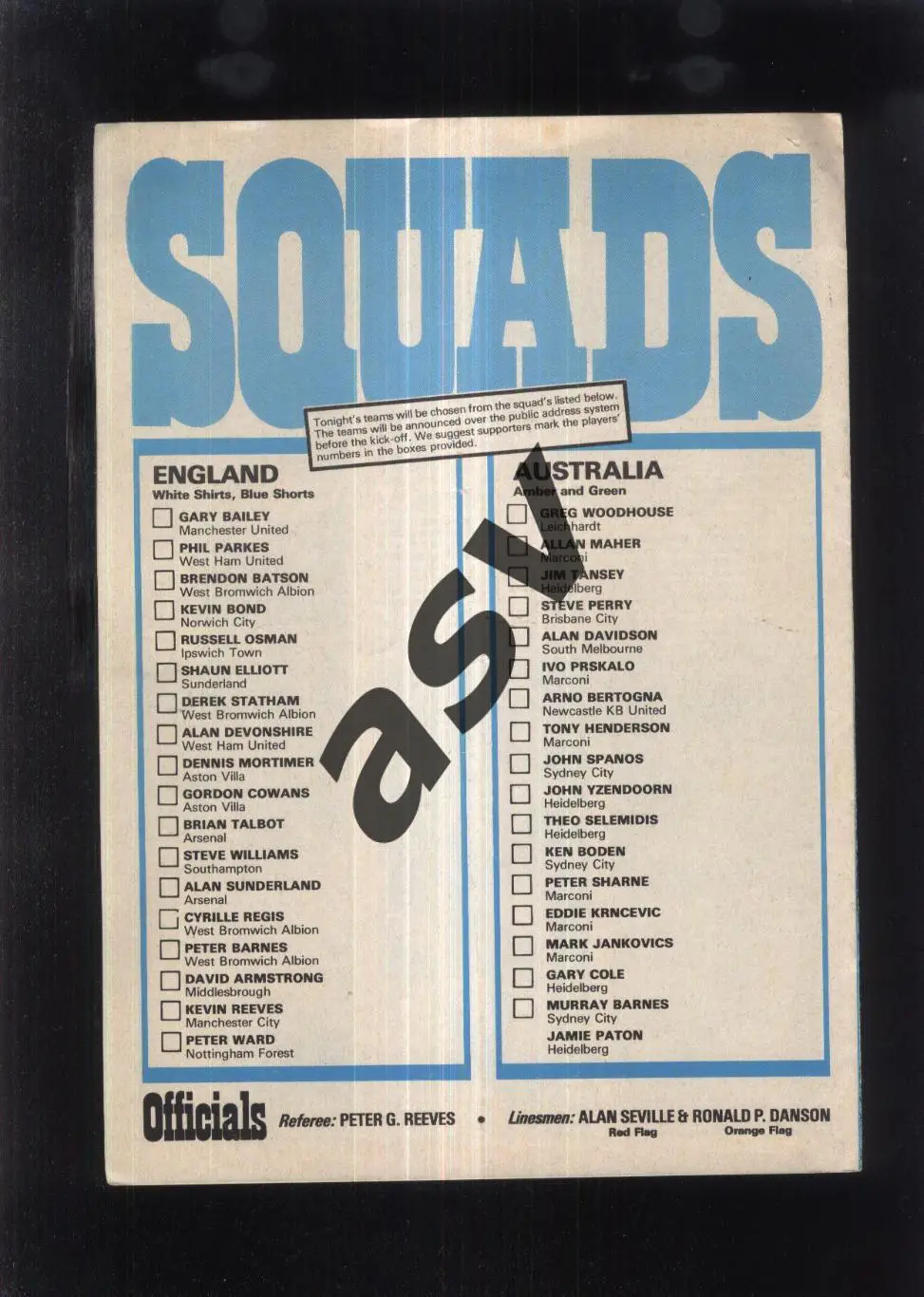 Англия В - Австралия — 17.11.1980 ТМ 1