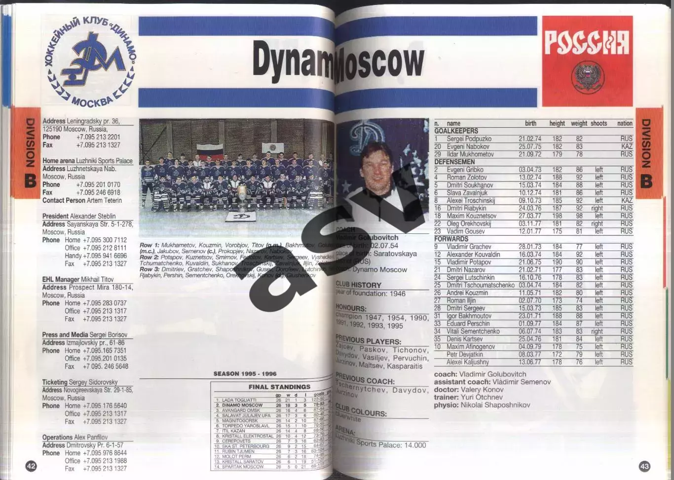 1996 Хоккей Евролига ЦСКА Динамо Москва 1