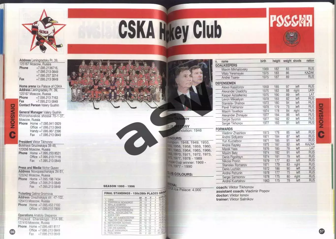 1996 Хоккей Евролига ЦСКА Динамо Москва 2