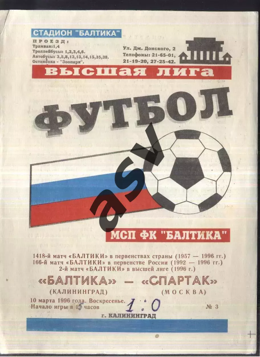 Балтика Калининград – Спартак Москва — 10.03.1996