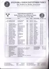 Сборная Швеции Кубок пивоваренной компании Балтика — 17-22.12.2001
