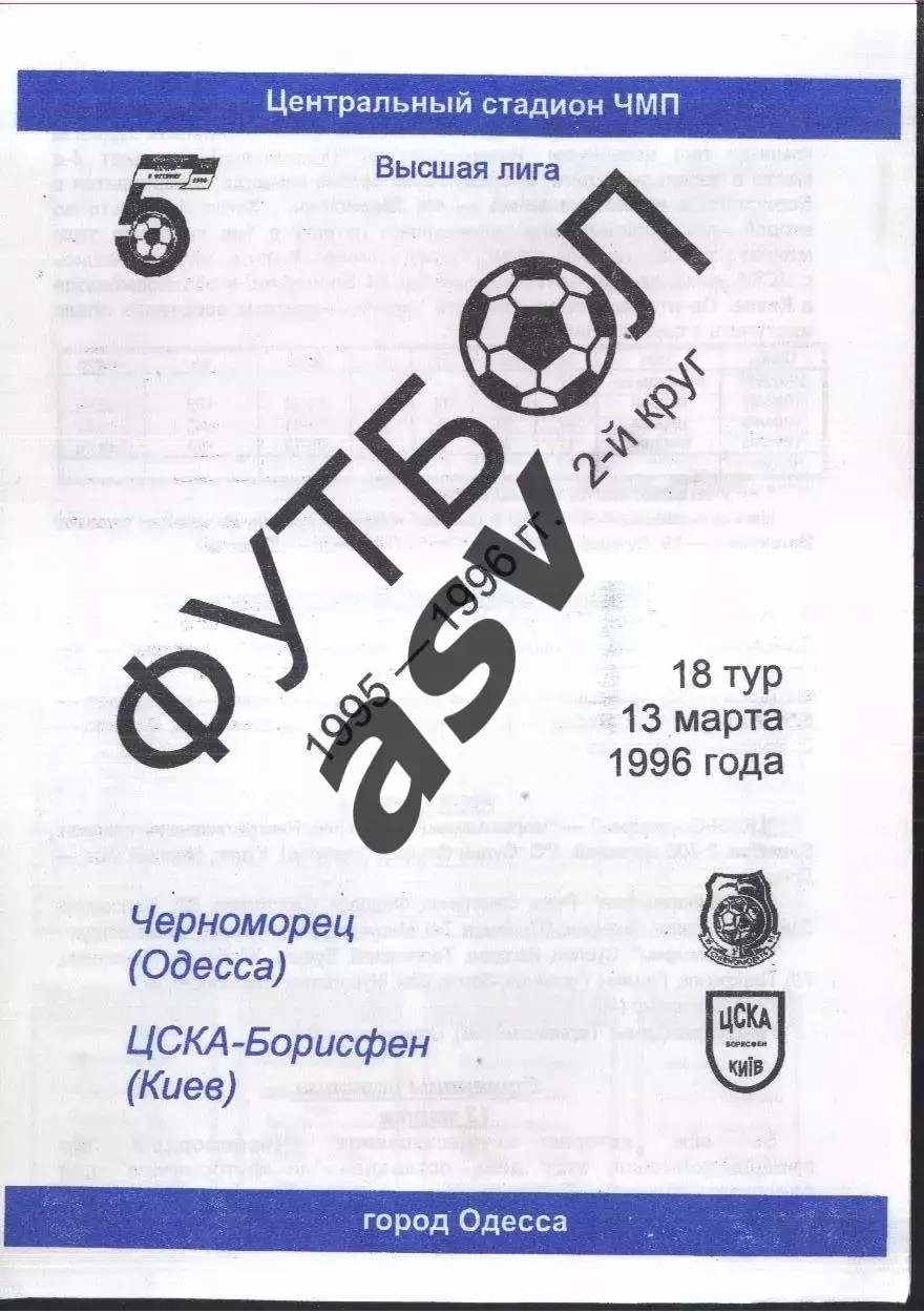 Черноморец Одесса — ЦСКА-Борисфен Киев — 13.03.1996 Коваль и Огородник