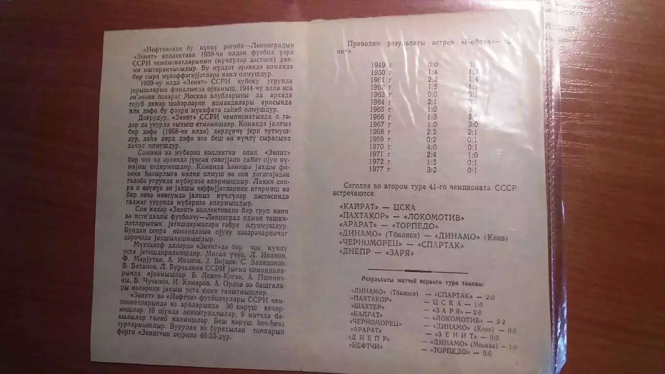 НЕФТЧИ Баку - ЗЕНИТ Ленинград. 1978 г. См. описание. 1
