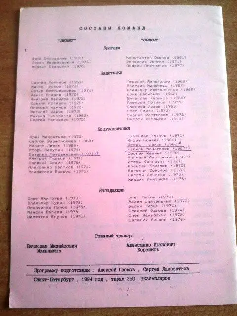 ЗЕНИТ (Санкт-Петербург) - СОКОЛ (Саратов) 1994 1