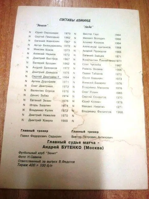 Зенит Санкт-Петербург -Лада Тольятти 1995 1