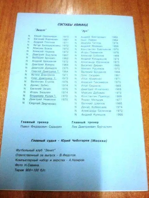 Зенит Санкт-Петербург -Луч Владивосток 1995 1