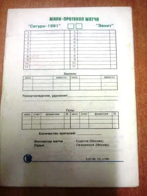 Сатурн-1991 Санкт-Петербург - Зенит Санкт-Петербург 1995 г. 1