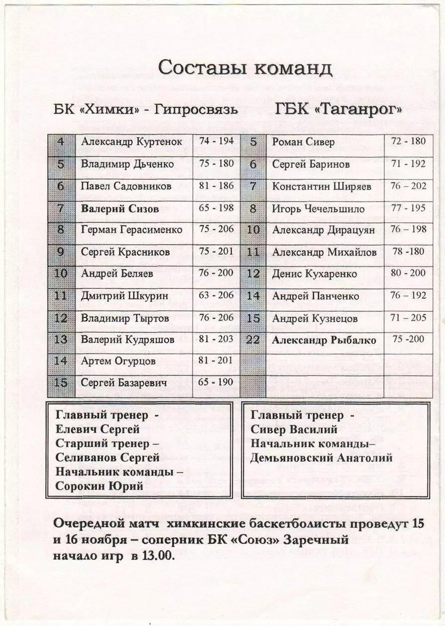 Химки-Гипросвязь – Таганрог 03-04.11.1998 1