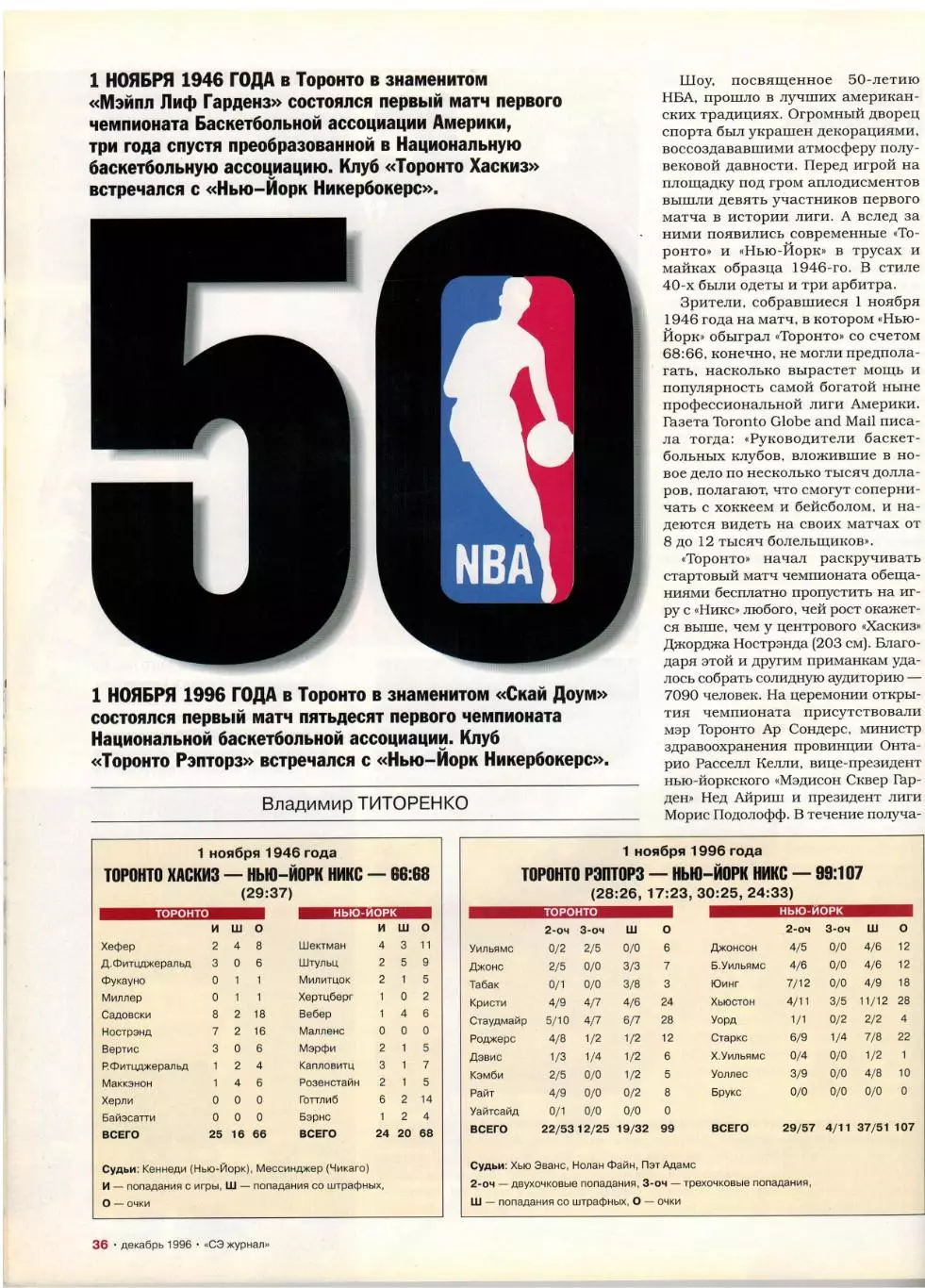 Спорт-Экспресс №1 1996 А.Тихонов Спартак-1979 М.Заммер Финикс Койотс НБА–50 лет 5
