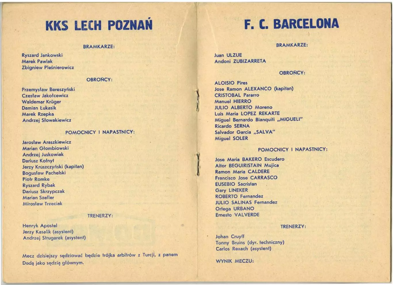 Лех Познань Польша – Барселона Испания 09.11.1988Кубок обладателей кубков УЕФА 1