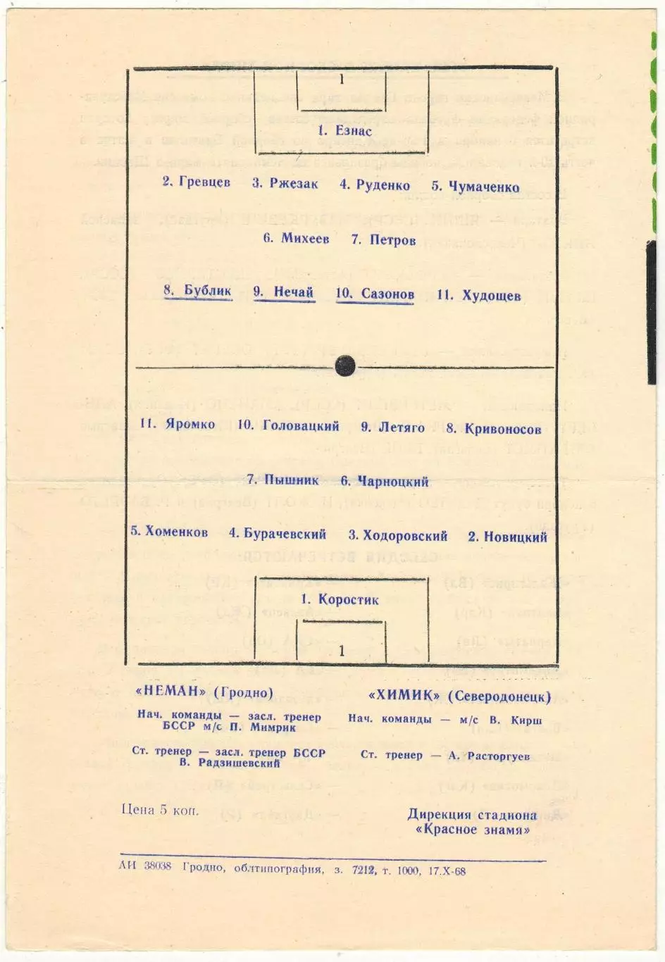 Неман Гродно – Химик Северодонецк 19.10.1968 1