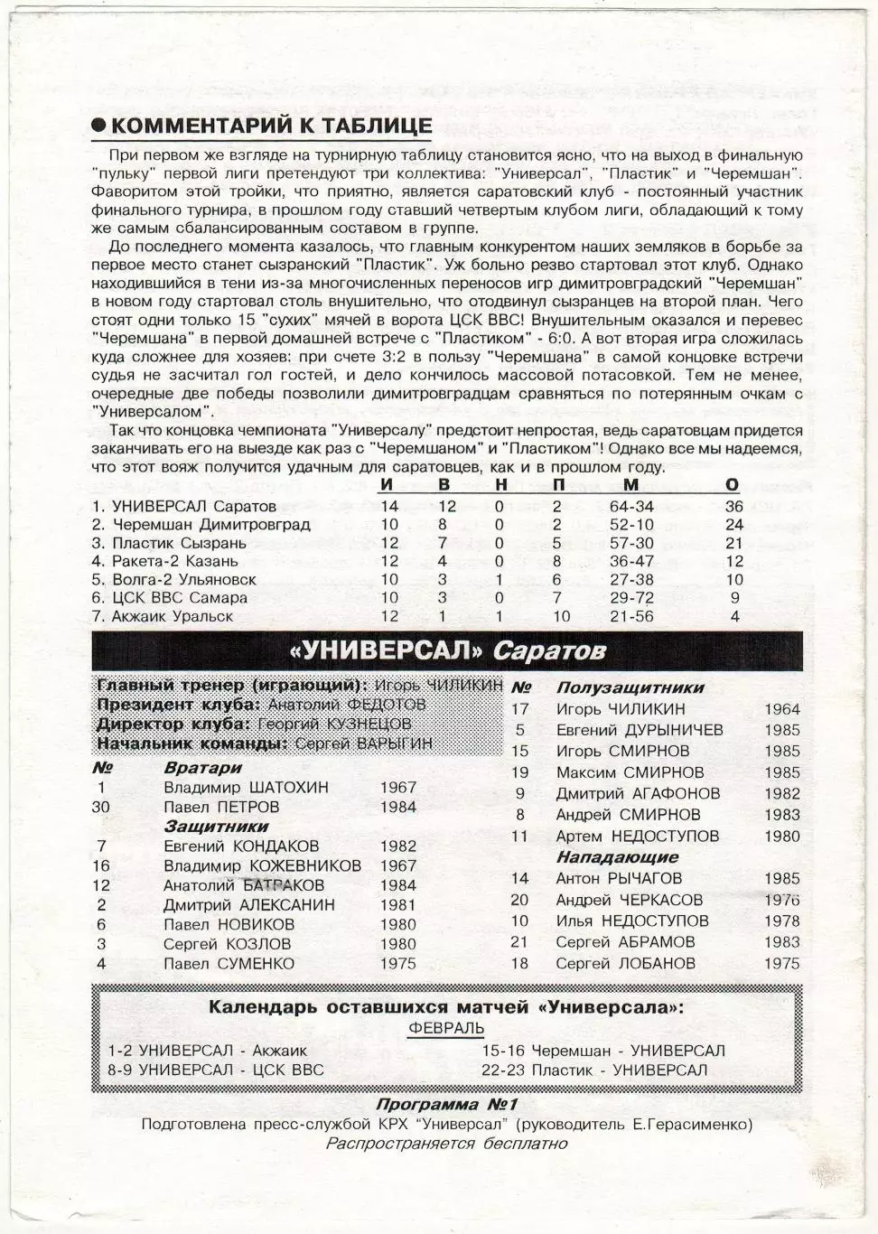 Универсал Саратов – Волга-2 Ульяновск 18-19.01.2003 РЕДКОСТЬ!!! 1