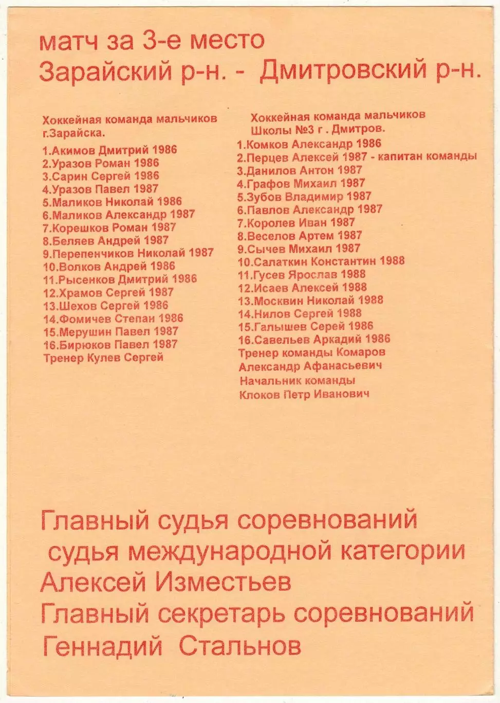 Золотая шайба Московская область Финал 1986-1987 г.р. 2001 Жуковский Подольск 1