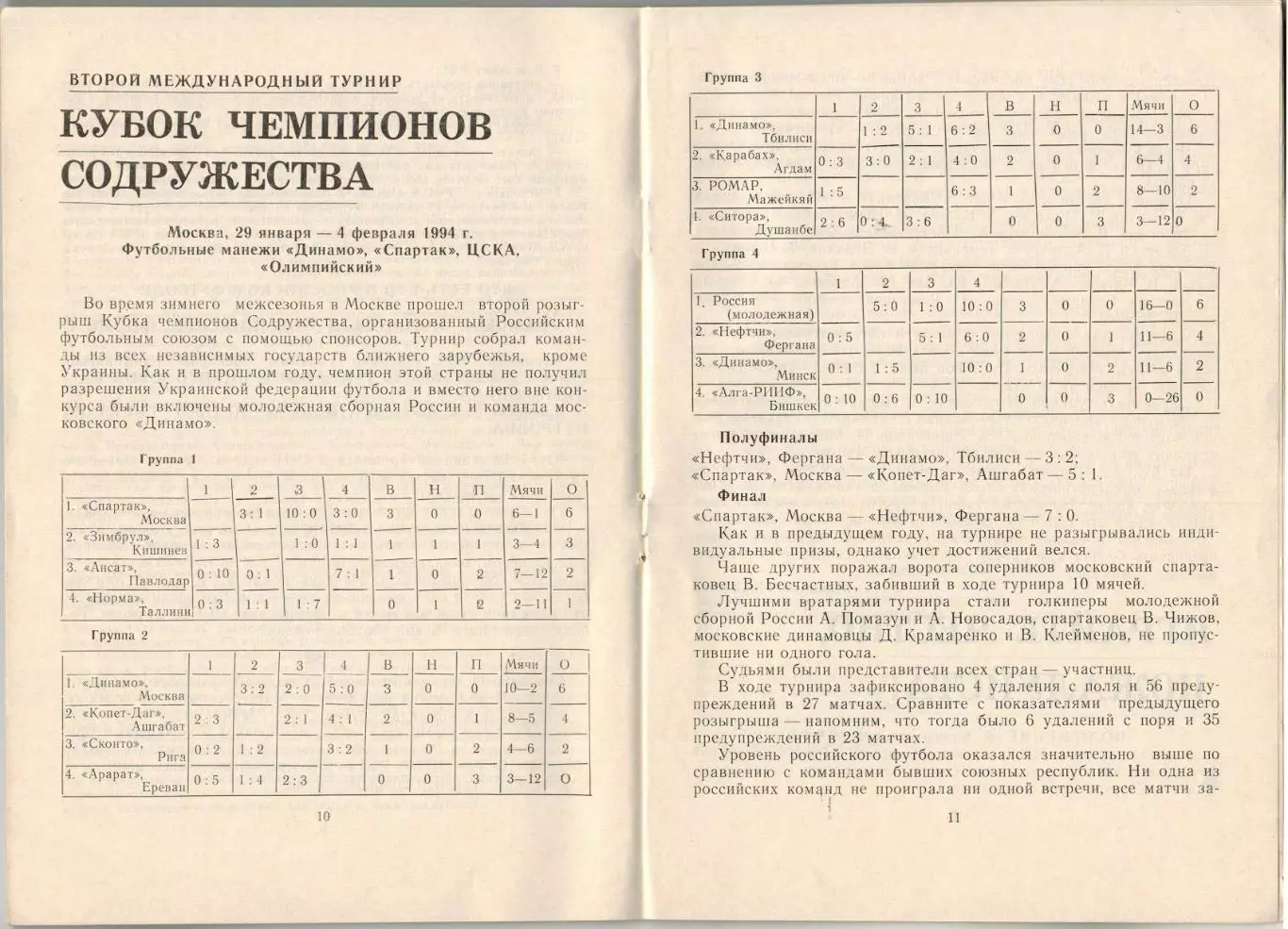 Новости РФС 1994 №1(5) II Кубок чемпионов Содружества Письмо 14 игроков сборной 1