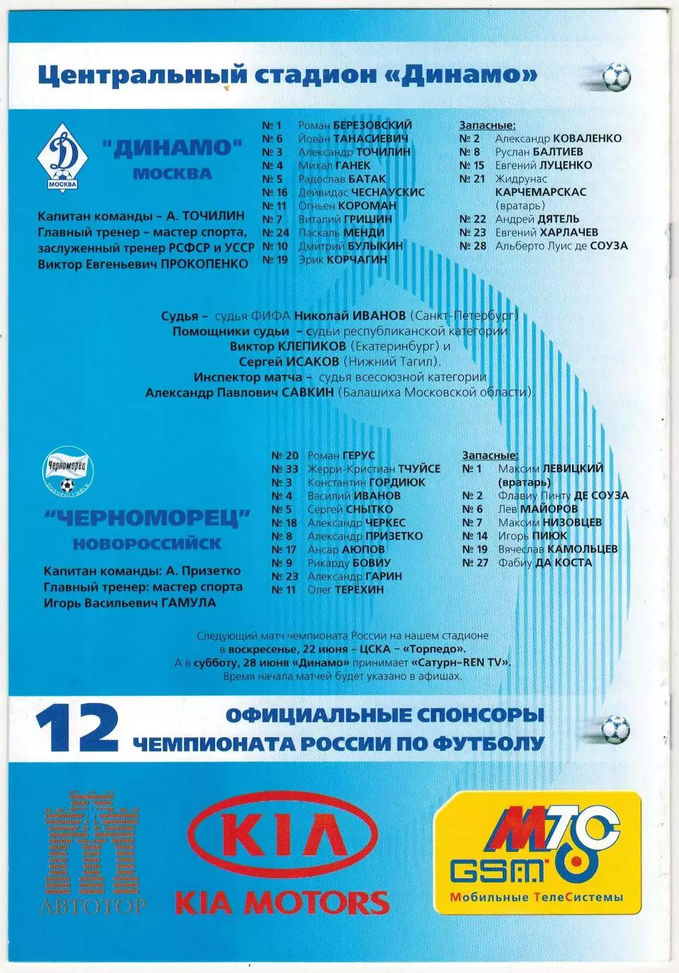 Динамо Москва – Черноморец Новороссийск 18.06.2003 1