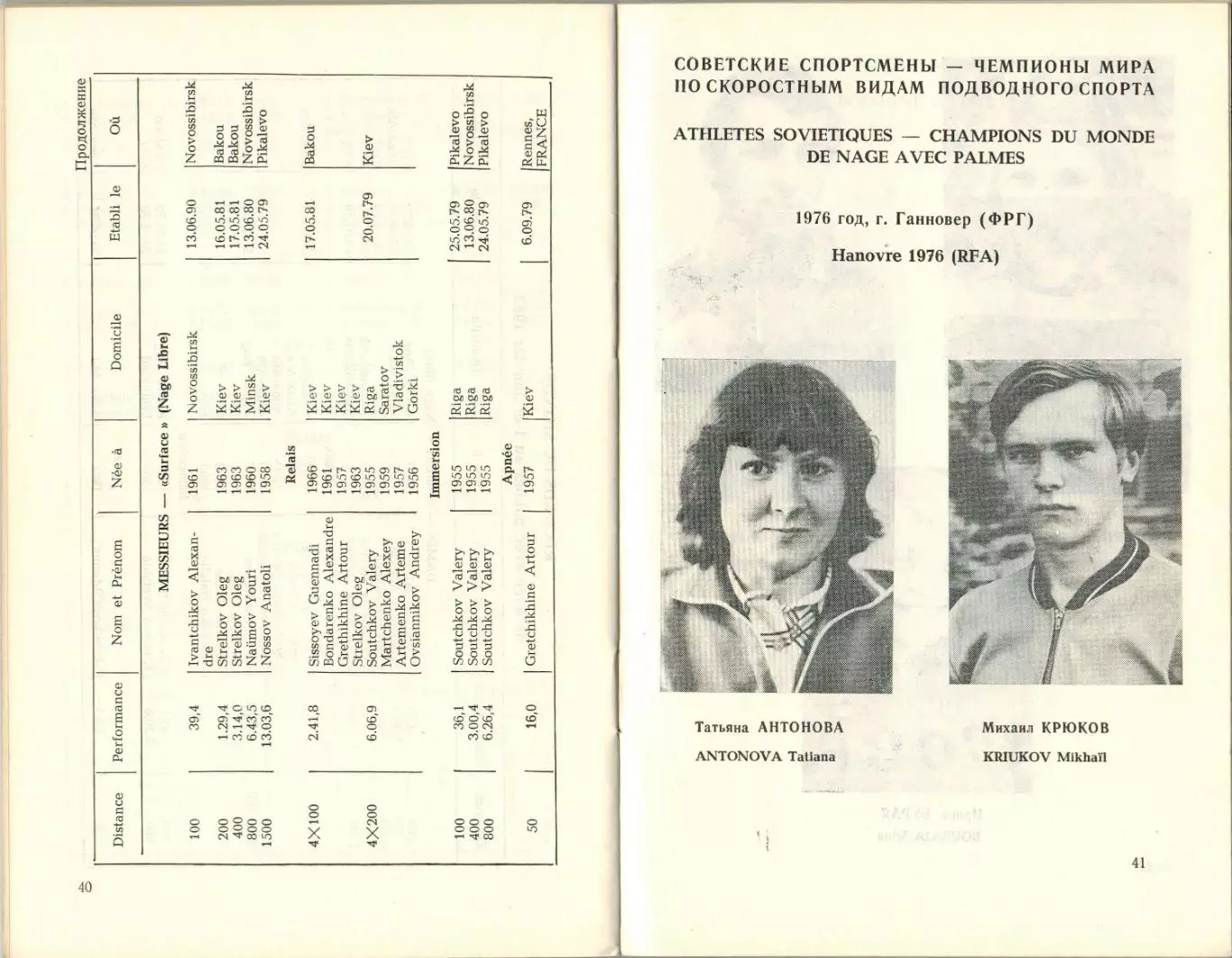 Чемпионат мира Подводное плавание 24-30.08.1982 Москва /История Рекорды Чемпионы 4