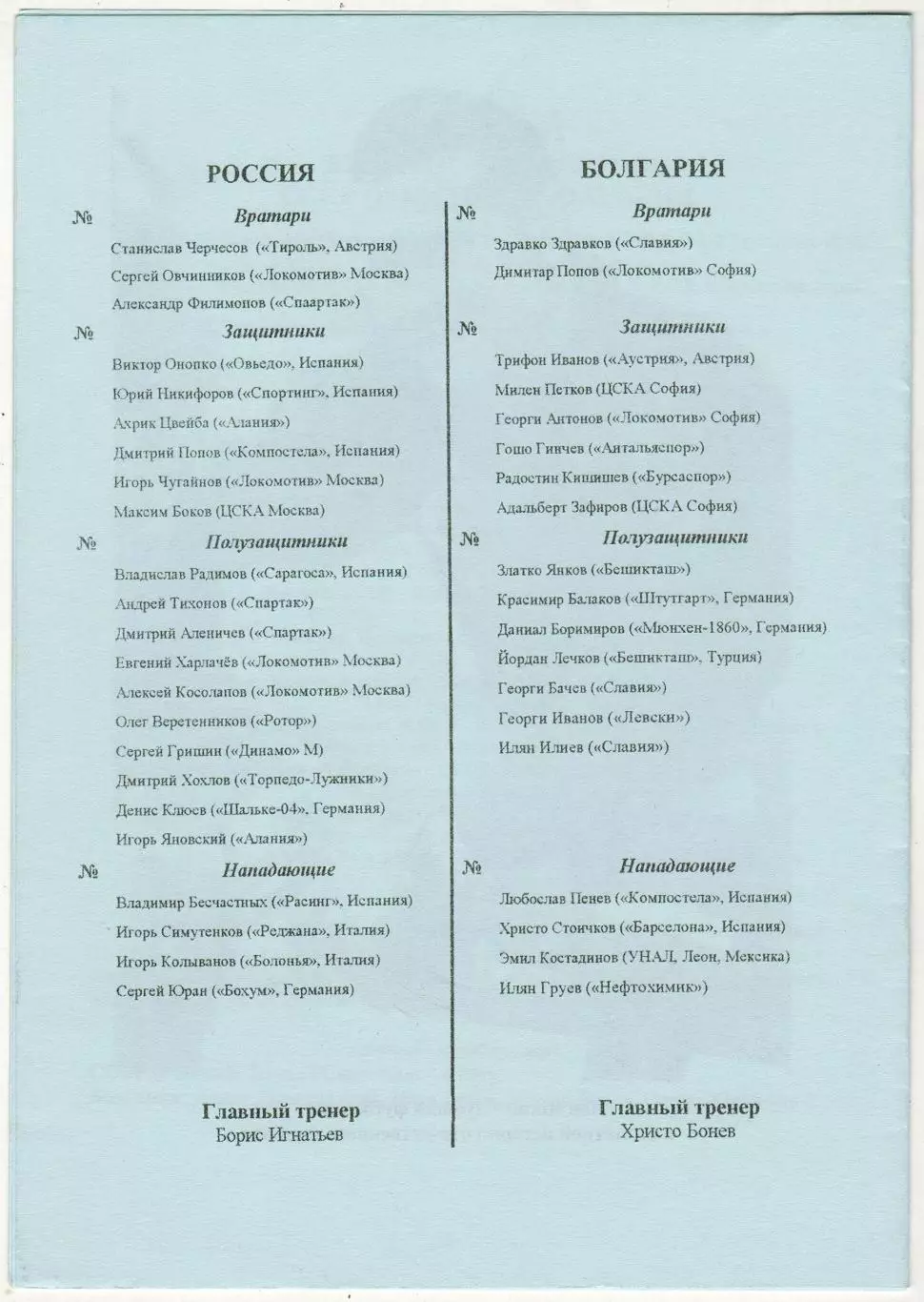 Россия – Болгария 11.10.1997 Отборочный турнир чемпионата мира-1998 1