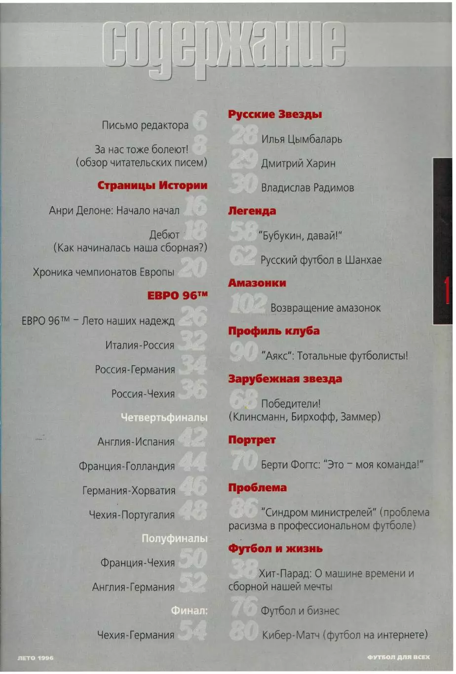 Футбол для всех 1996 Лето / Итоги ЧЕ Германия–чемпион И.Цымбаларь В.Бубукин Аякс 1