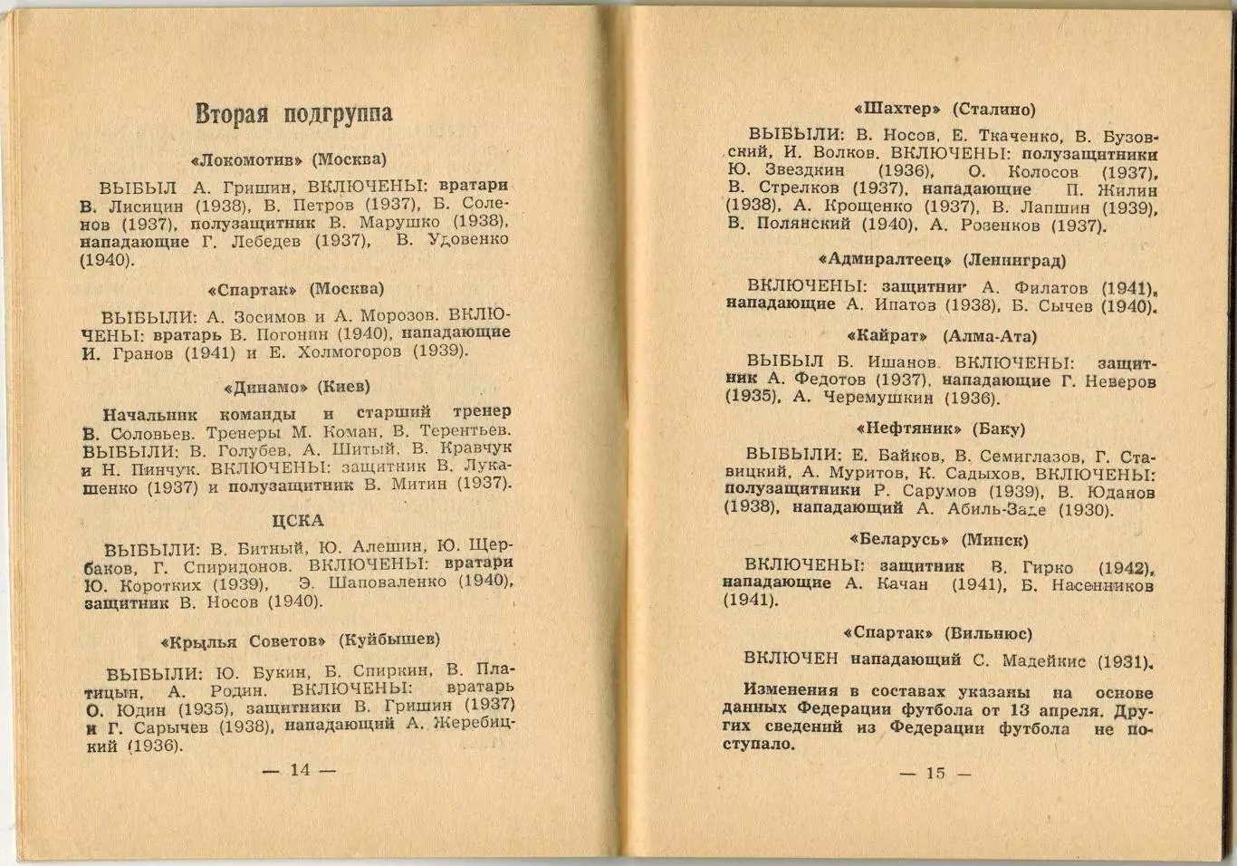 ФУТБОЛ Московская правда 1960 II круг / К.Есенин В.Марушко Класс Б Спарта Прага 1